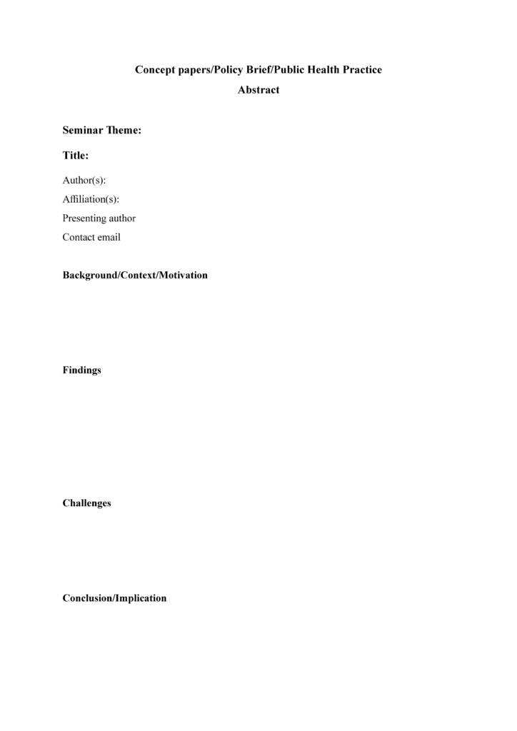 Abstract Template for concept paper policy brief public health practice papers final